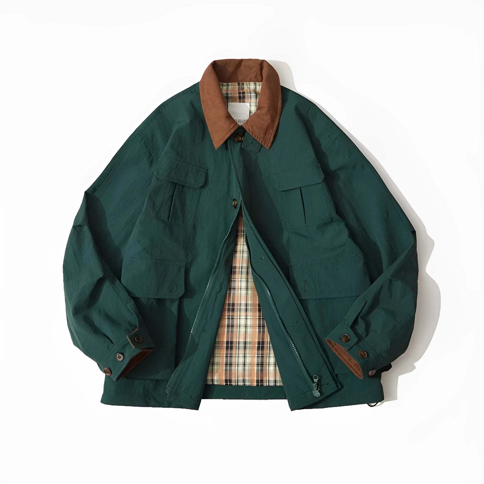 Green and apricot casual jacket for men and women with side seam pockets