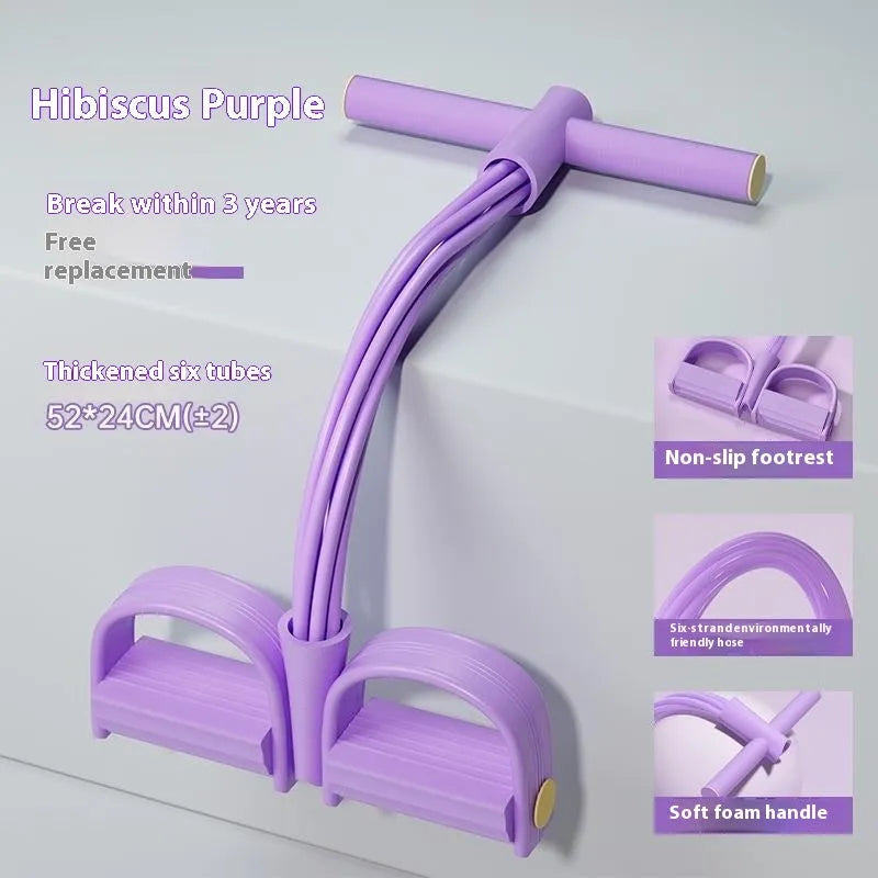 Purple home waist slimming device with pulling rope and pedal for tension exercises