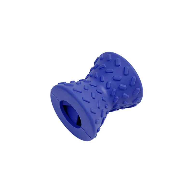 Blue interactive dog bone treat dispensing toy made from natural rubber for aggressive chewers