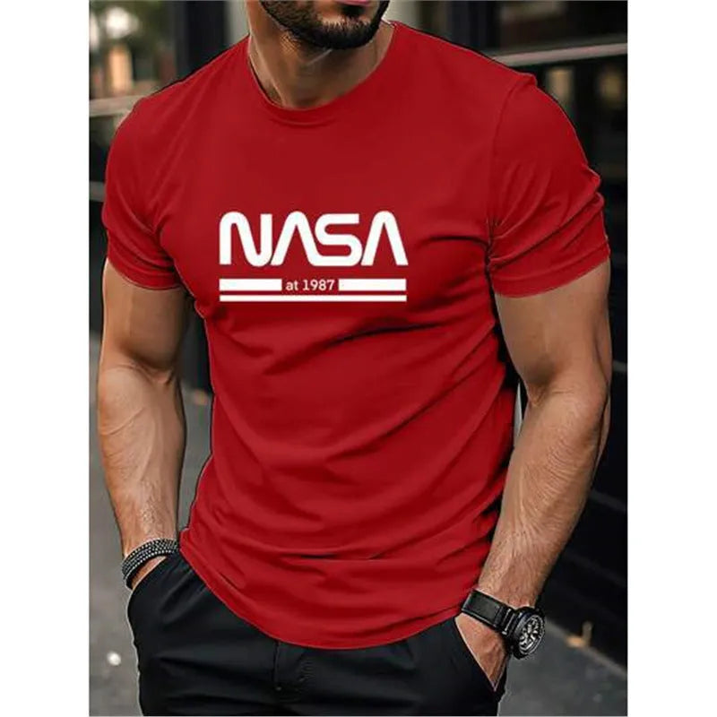 Men's slim-fit short sleeve cotton T-shirt on a hanger, shown in an apricot colour from a range of 13 options.
