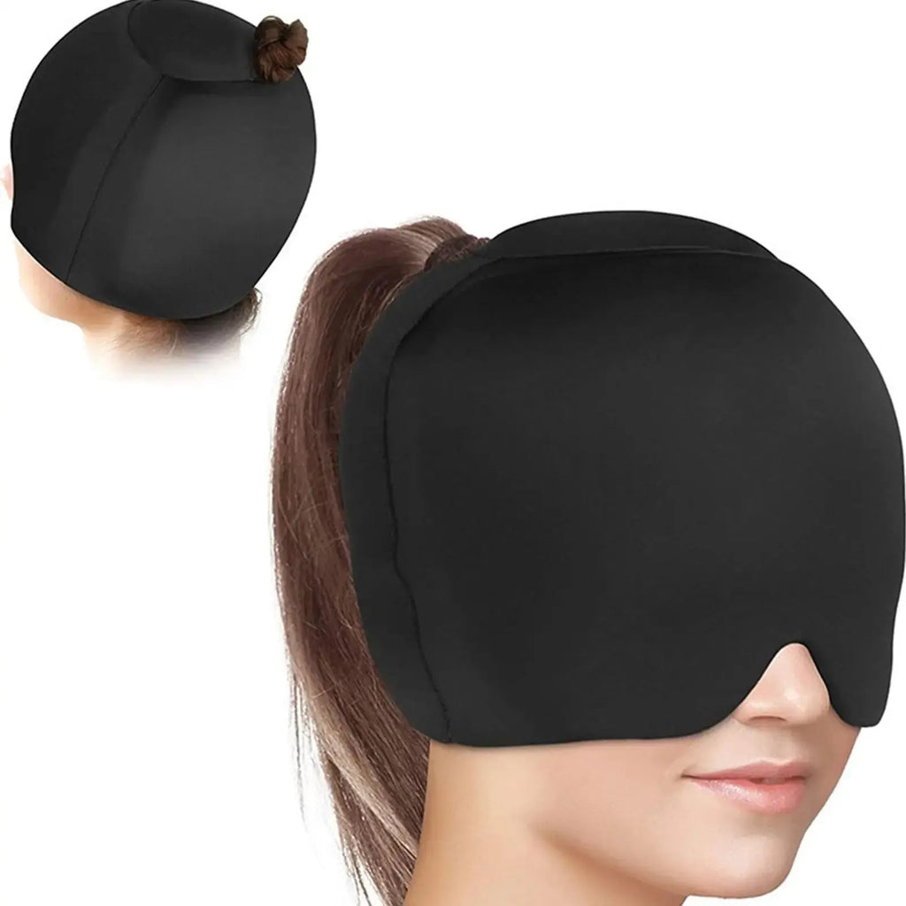 Solid colour fully enclosed cold compress cap in black, pink, or dark blue