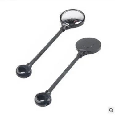 Black metal bicycle rearview mirror with hose adjustment clamp, shown as a two-pack.