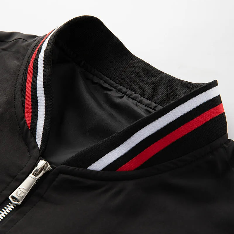 Men's baseball collar jacket with four-bar TB design in khaki, yellow, and black colours