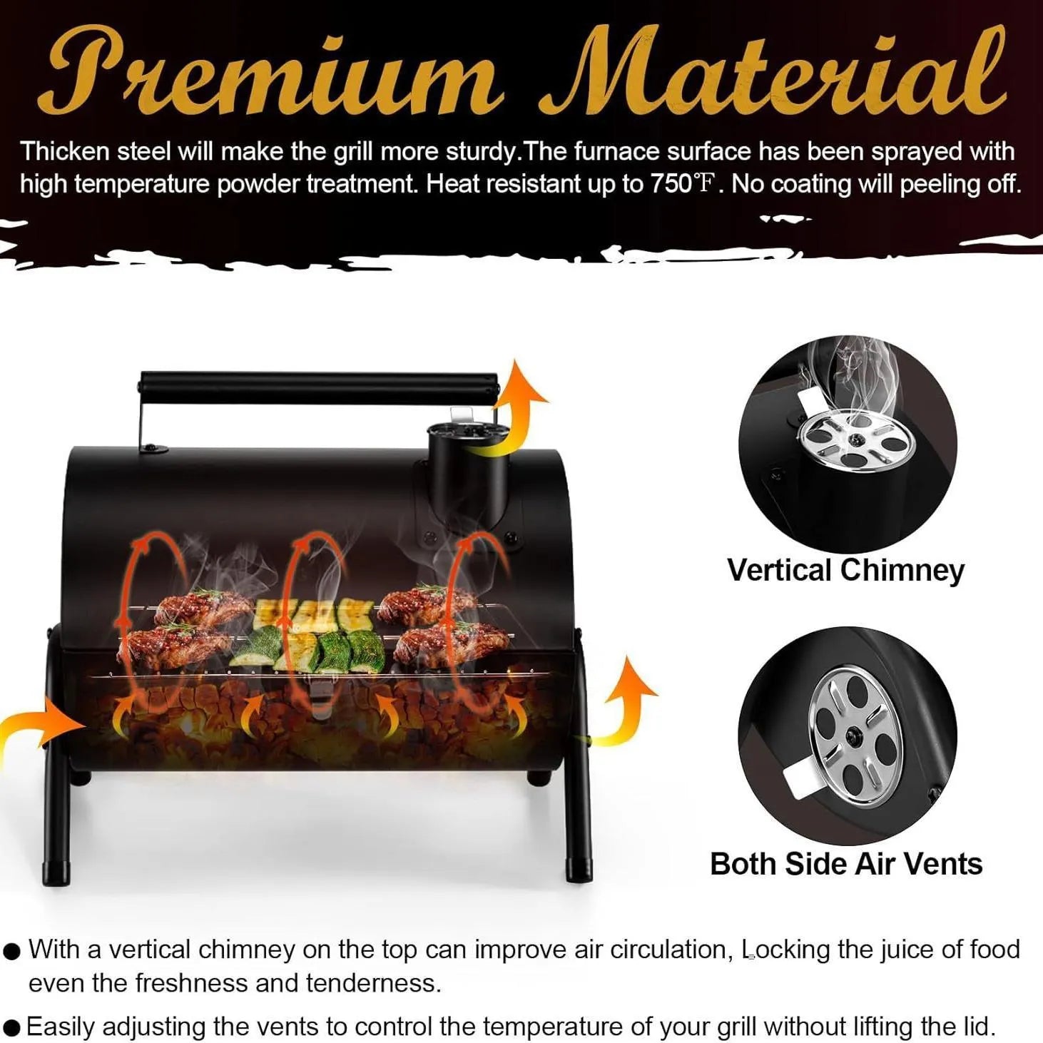 Small metal folding desktop charcoal barbecue with a grill