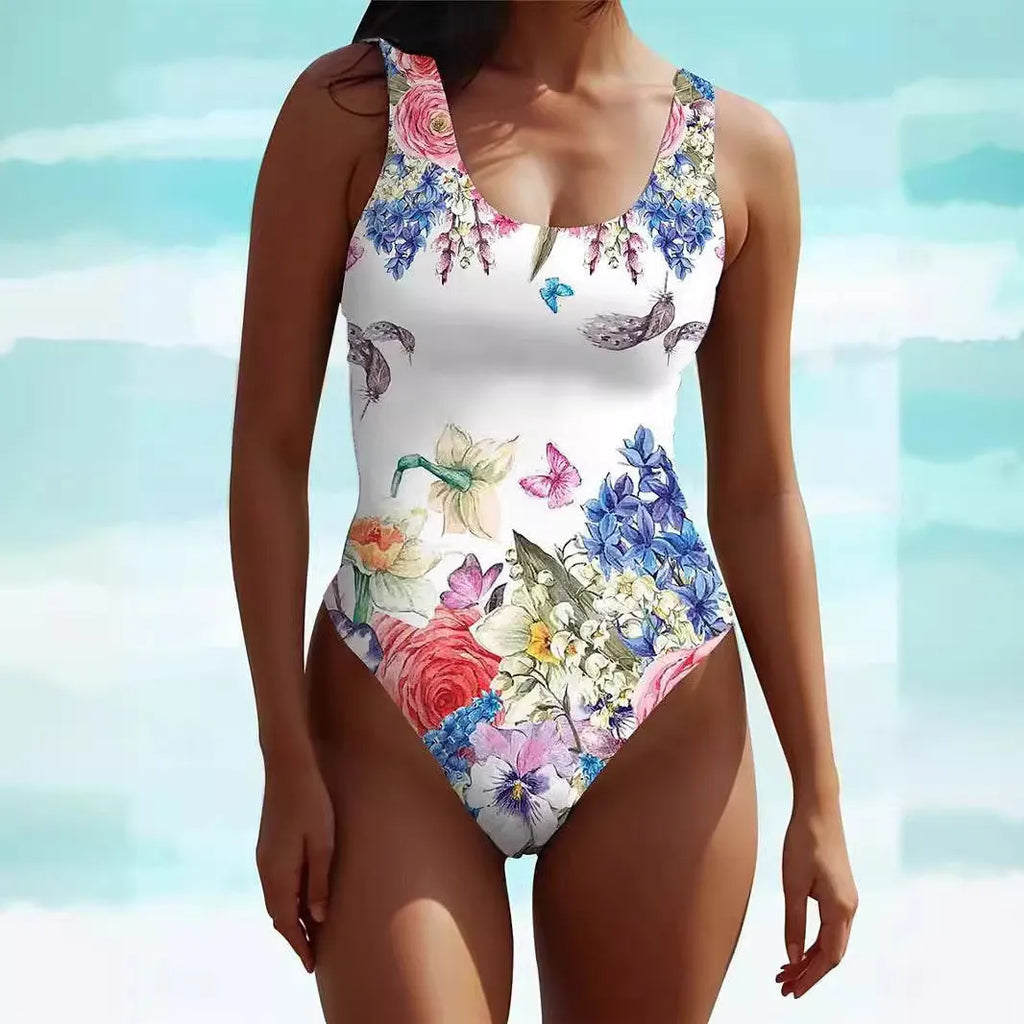 Women's sleeveless Bohemian artistic retro swimsuit dress in spandex flat mop cloth fabric
