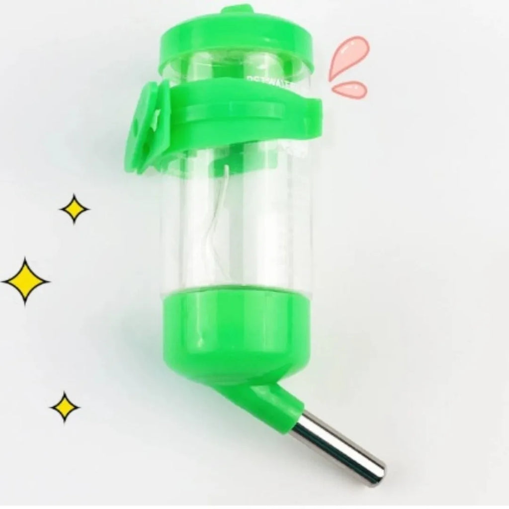 Green plastic ball kettle water feeder for small pets, showing leak-proof drinking tip.