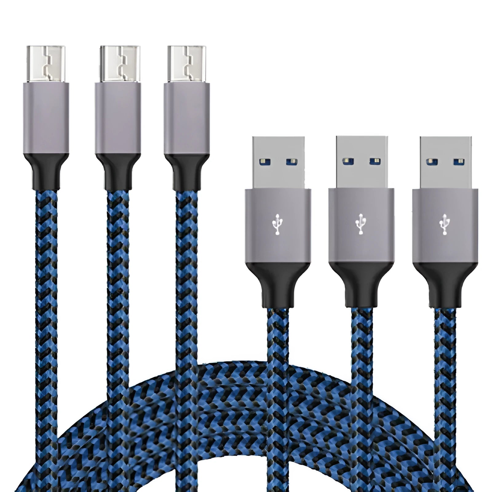 Braided fast-charging USB cable with Micro USB connector for Android phones.