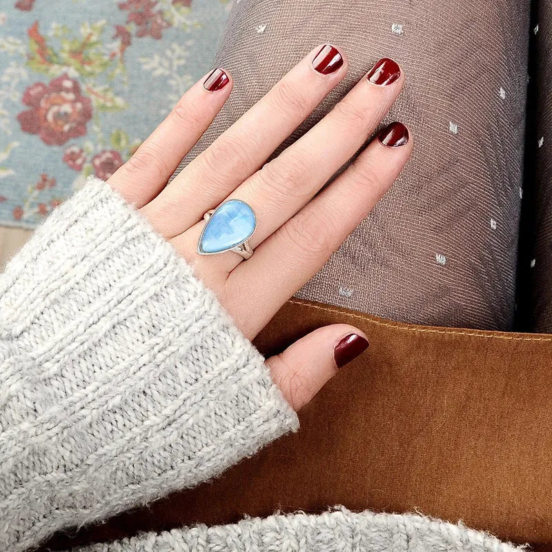 Blue Water Drop Exquisite Ring for Women copper electroplated geometric drop shape A077 white gold colour