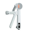 Adjustable spring grip strength trainer in three colour options showing ABS plastic construction