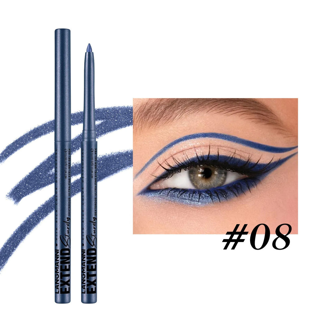 Set of 12 colourful gel glitter eyeliner pencils in various shades and finishes for waterproof party and cosplay makeup