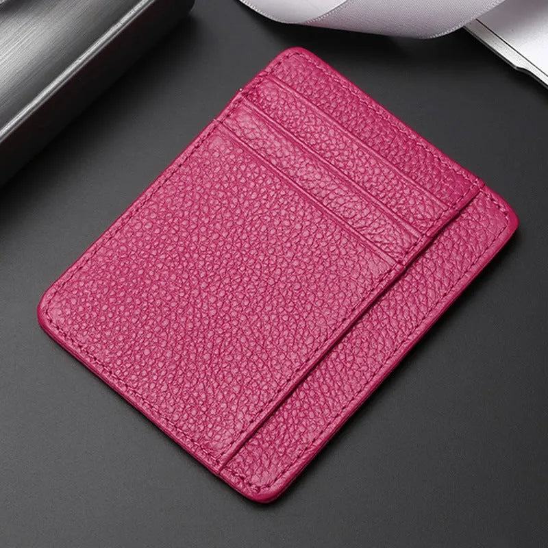 Genuine first layer cowhide leather card holder in solid colour with polyester lining, daily configuration