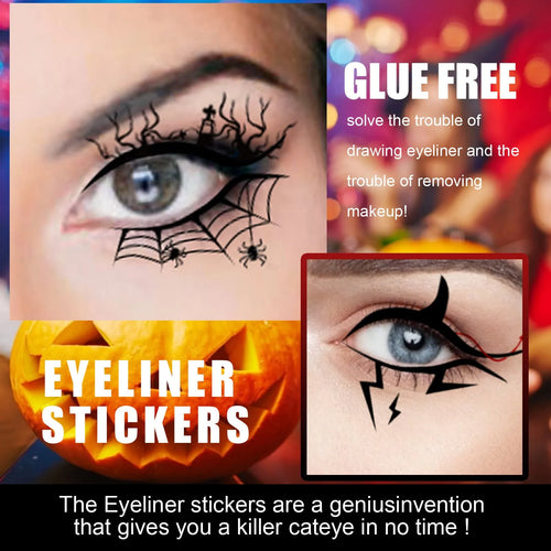 Bat and spider design eyeliner sticker sheets for dramatic eye makeup