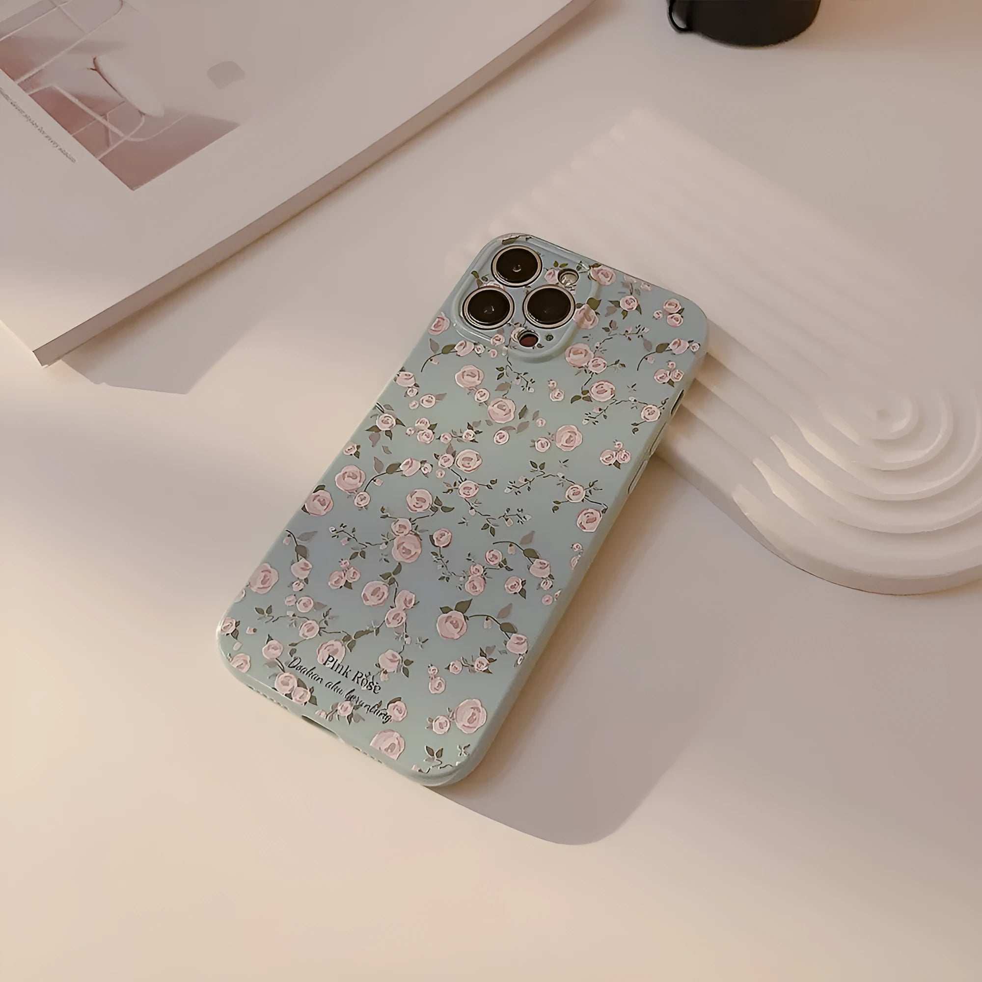 Korean vintage floral TPU phone case for Apple iPhone with painted flowers in embroidered green, water blue, or white colourway