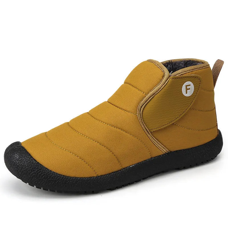 Men's waterproof cotton snow boots with non-slip rubber sole and plush lining in black, blue, green, or yellow