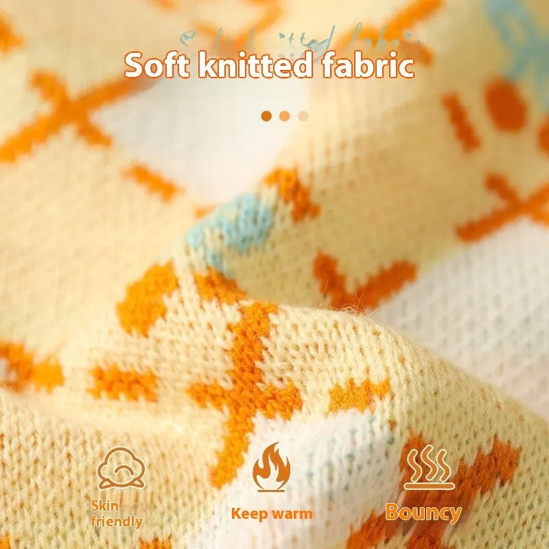 Orange cherry pattern cat sweater for autumn and winter wear with warm windproof design