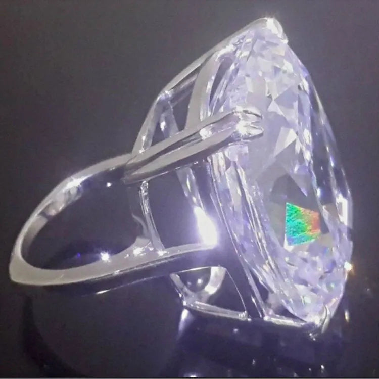 Women's simple inlaid white square diamond ring with geometric design and electroplated white gold colour finish