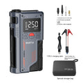 Wireless lithium battery emergency jump starter with tyre inflator measuring 206x110x54mm