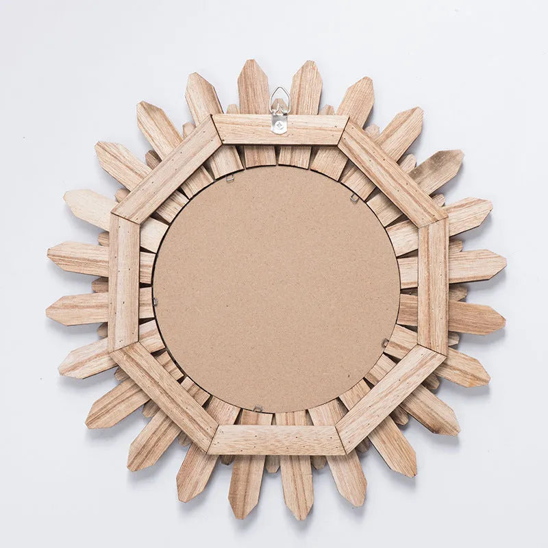 Circular solid wood wall mirror with a baked colour finish in a European style.