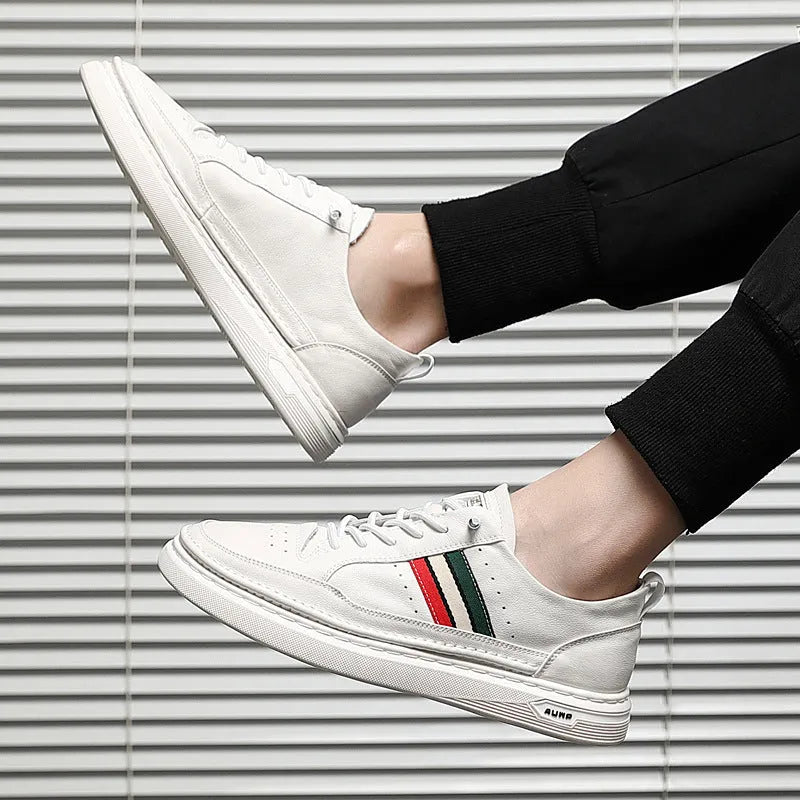 Summer breathable student trend lazy inner increase casual shoes in white with round toe and rubber outsole