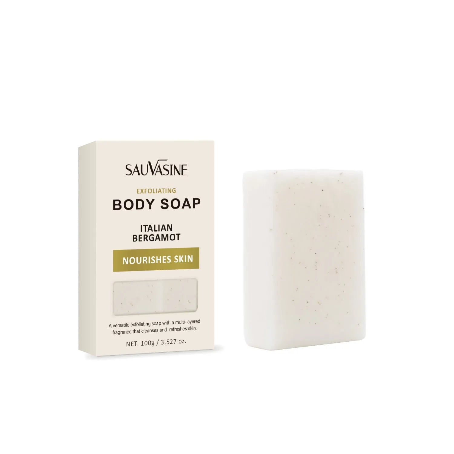 Exfoliating and moisturising body soap bar for adult skin cleansing.