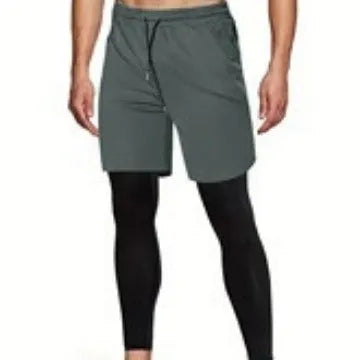 Polyester fibre fitness training running cycling bottoming pants in Army Green, loose fit, side view on mannequin