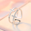 Geometric women's adjustable copper ring with zircon stone and sterling silver inlay.