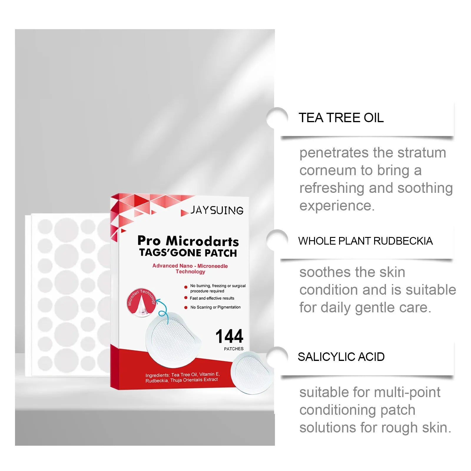 Micro needle wart removal care patch pack with tea tree oil and vitamin E ingredients