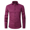 Men's stretch polyester long sleeve work shirt in multiple colours with button-front and crew neck design