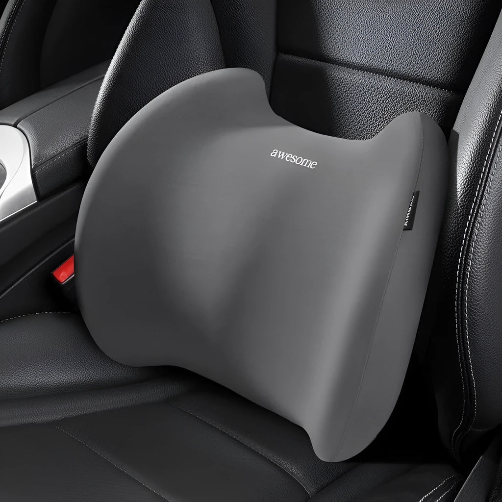 Grey geometric patterned automotive headrest and lumbar support pillows with memory foam for car seat comfort
