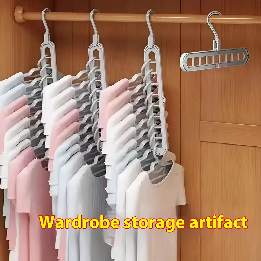 Plastic multifunctional hanger with nine holes for folding trousers in beige colour