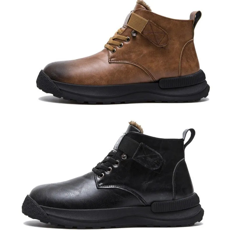 Martin Boots high-top platform boots with velvet-textured black upper and rubber sole