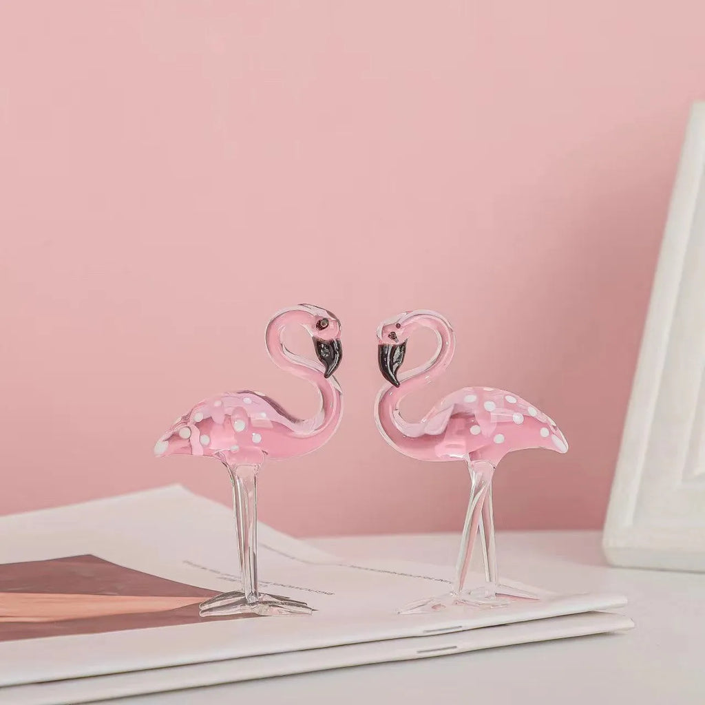 Pink and white crystal flamingo decorative ornament for tabletop display.