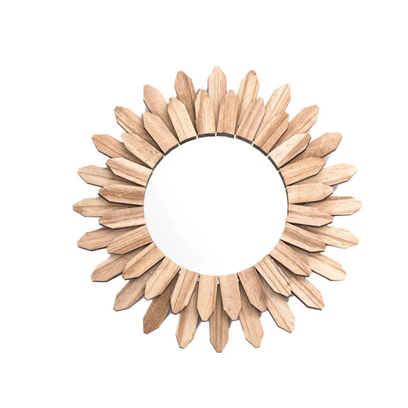 Circular solid wood wall mirror with a baked colour finish in a European style.