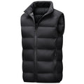 Men's casual waterproof polyester vest in black with straight hem, shown on model