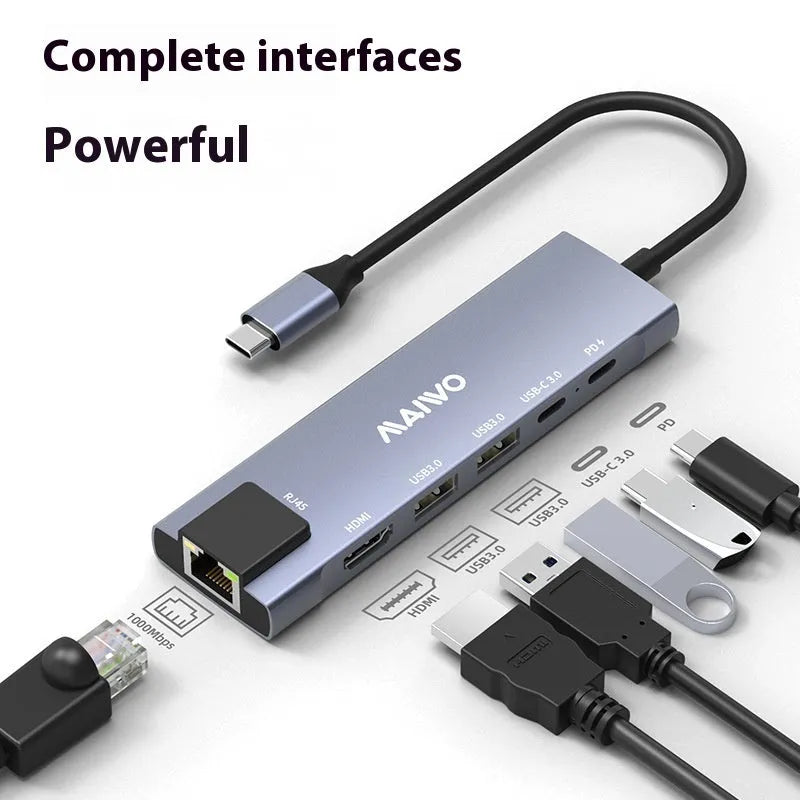 Steam Deck six-in-one aluminium docking station with 15cm cable, showing HDMI, USB, and Ethernet ports.
