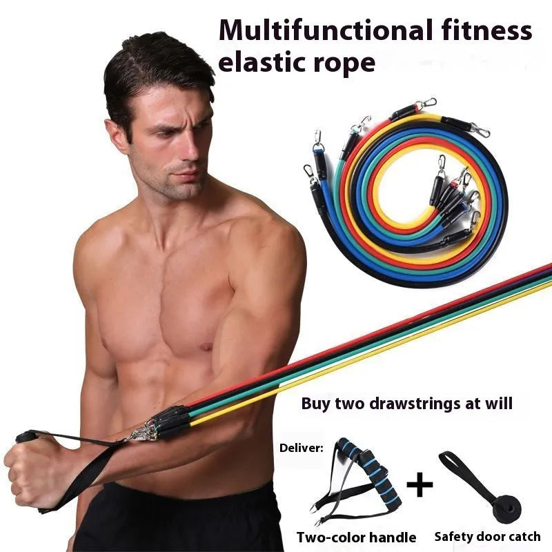 Multi-functional door sports 11-piece combination pulling rope set with ABS construction on a doorframe.