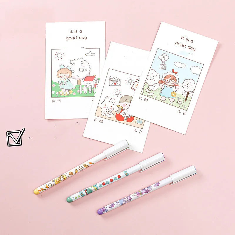 Twelve-colour gel pen set with 0.5mm tips in cartoon style for office use