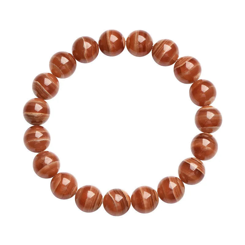 Natural old mine rhodochrosite round beads bracelet with Ruyi elements and geometric design