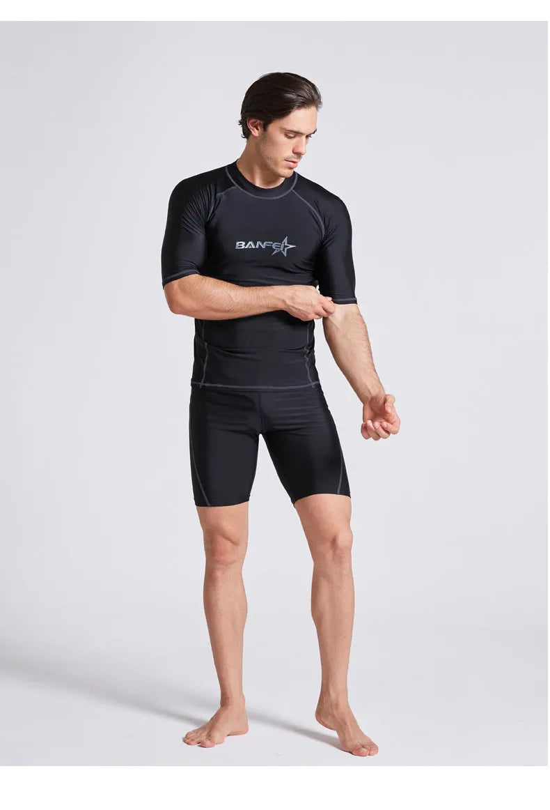 Men's half sleeve quick-dry wetsuit for snorkeling and surfing with matching swim pants