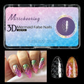 3D scale textured long shaping artificial nail tips in a Frigate box, showing colour mix options 01 to 07.