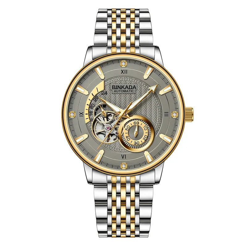 Gold white surface men's automatic waterproof mechanical watch with multi-function dial and 9mm thickness