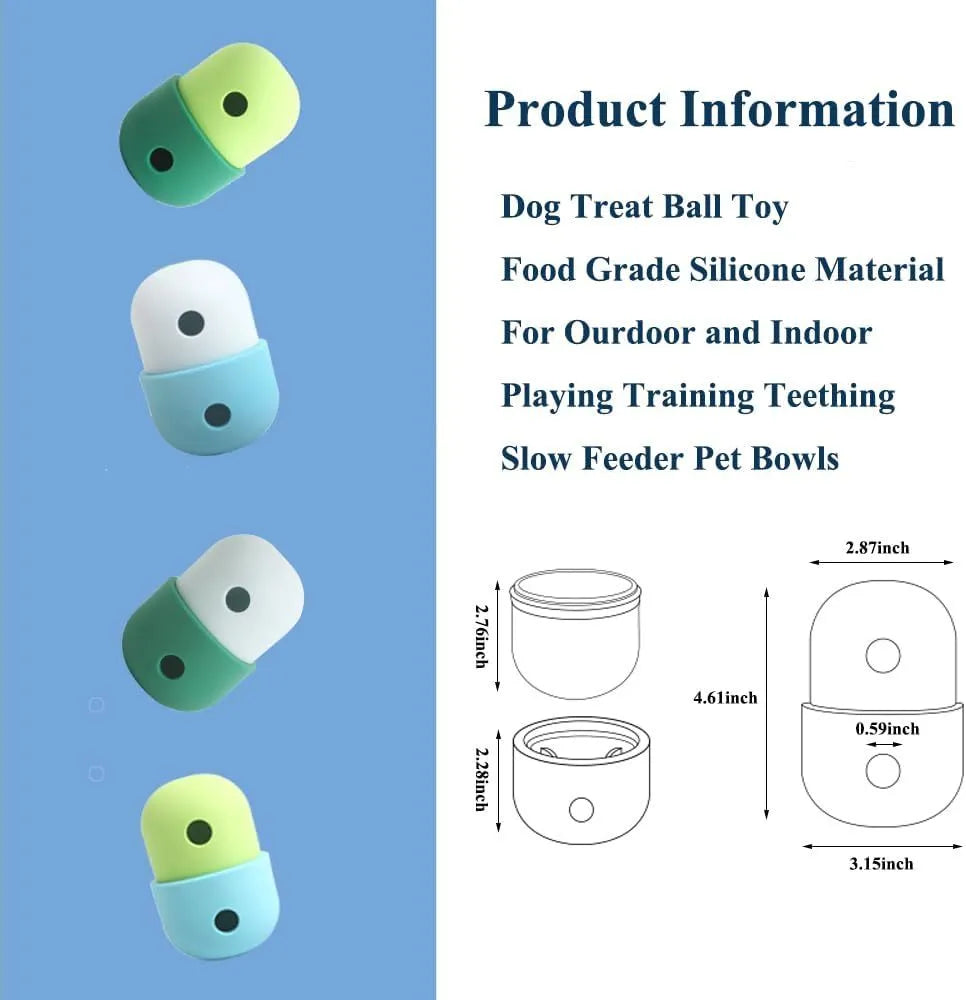 White and blue dog treat puzzle ball with detachable section for small medium dogs