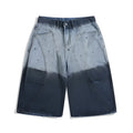 Blue tie-dye gradient cropped jeans with worn-washed finish and loose casual fit
