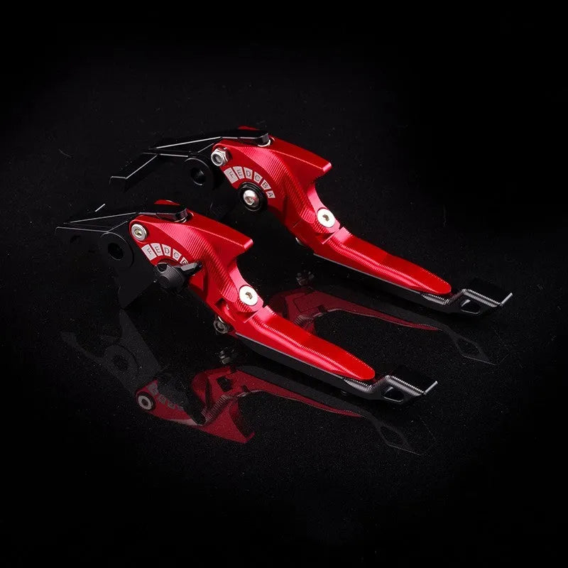 Pair of adjustable metal motorcycle clutch and horn handle levers in anodised finish