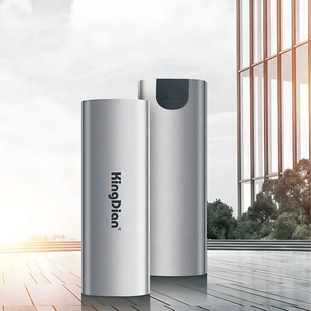 Grey mobile external SSD hard drive with USB3.0 interface for smartphone storage expansion
