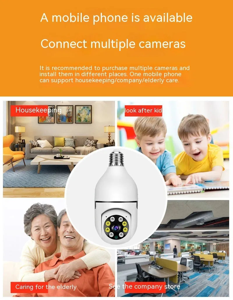 Wireless bulb security camera with 1080p HD resolution and full colour night vision capability