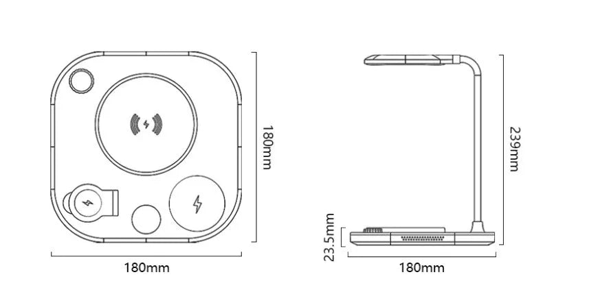 Wireless magnetic charging dock with desk lamp showing phone charging on magnetic holder