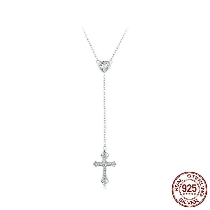 Women's 925 silver love cross pendant necklace with O-ring chain in BSN384 colour