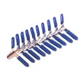 Stainless steel American-style clip locks laid out, showing the two pack options: six clips in three sizes and ten identical clips.