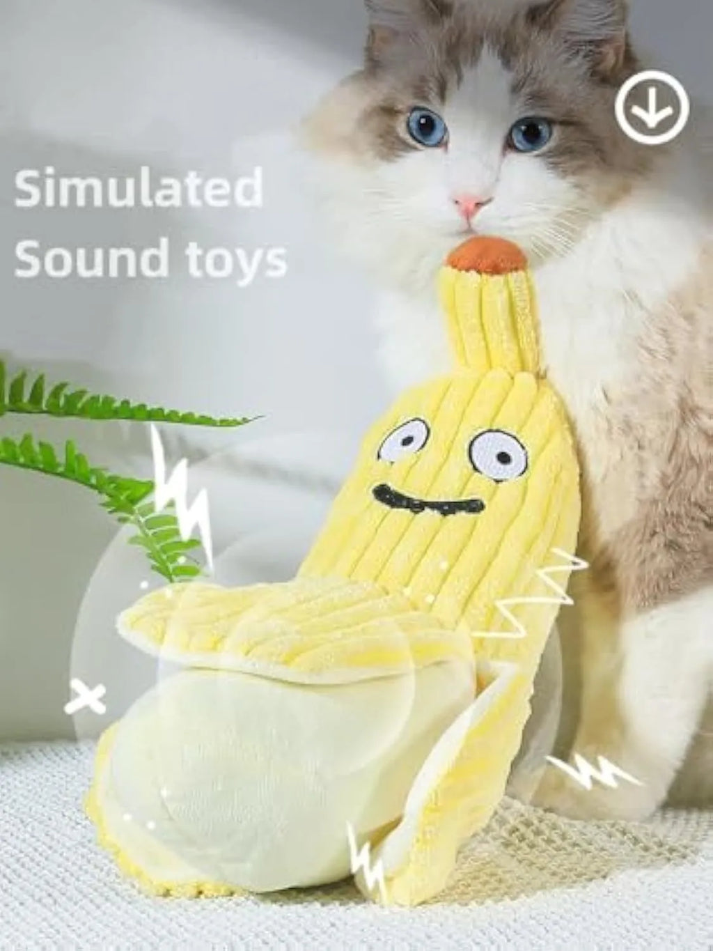 Yellow banana-shaped cat toy with textured surface for cats to chew and kick